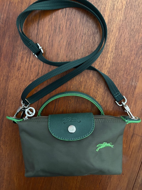 Longchamp Handbags - Longchamp Small Crossbody in Dark Green with Lime Accents